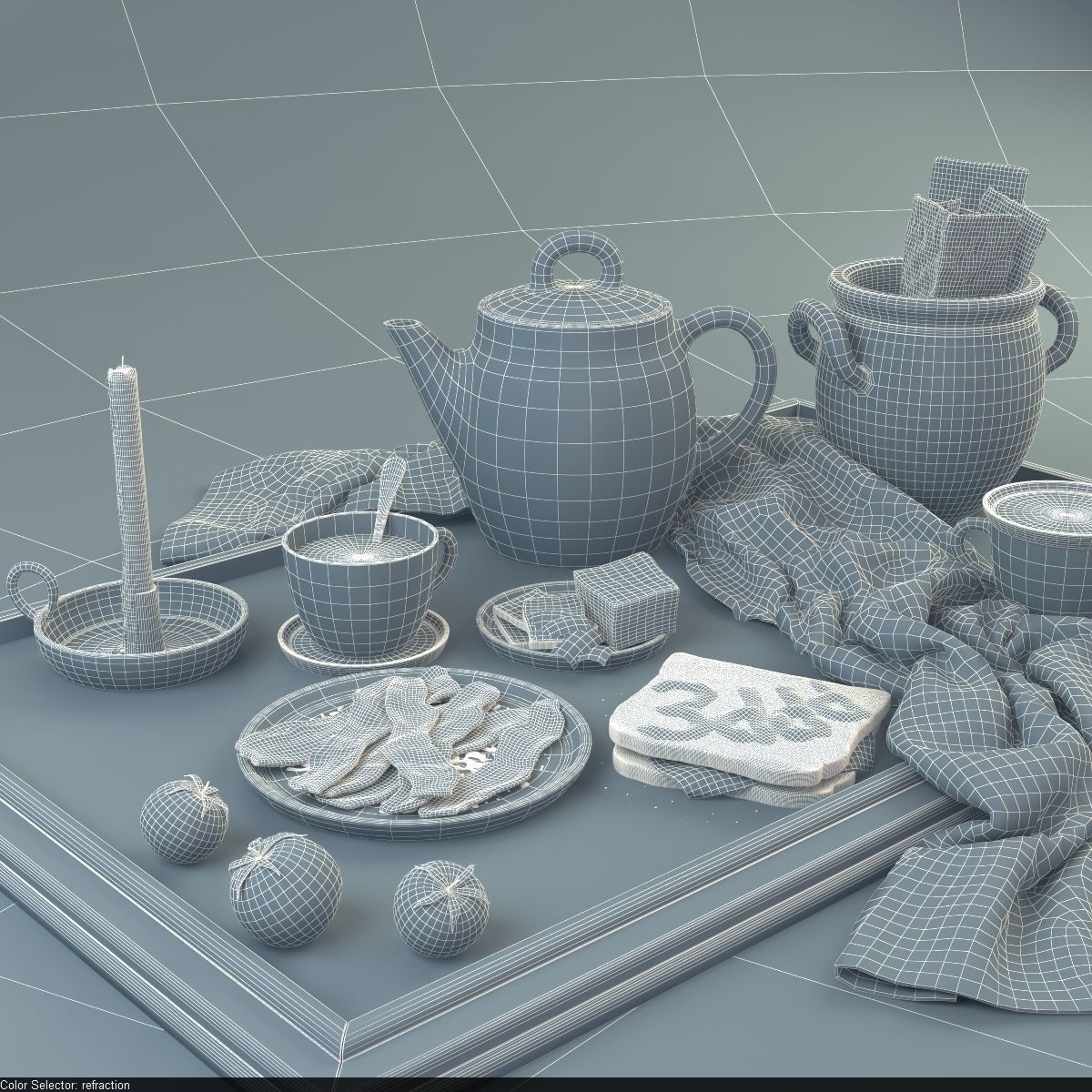 breakfast set with toast bacon tomatos 3D model_2