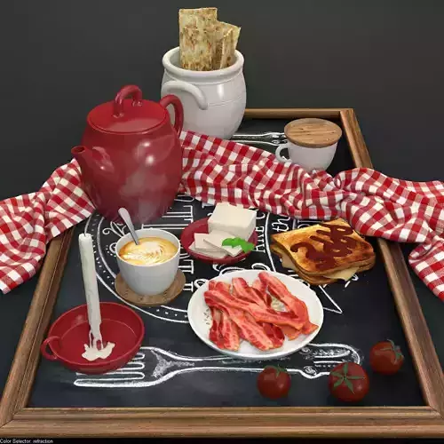 breakfast set with toast bacon tomatos