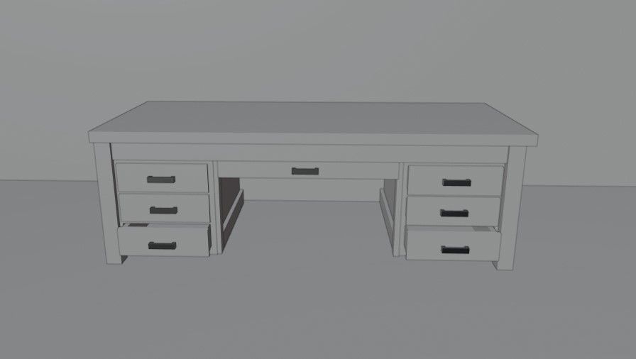 Wooden Desk  Free 3D model_1