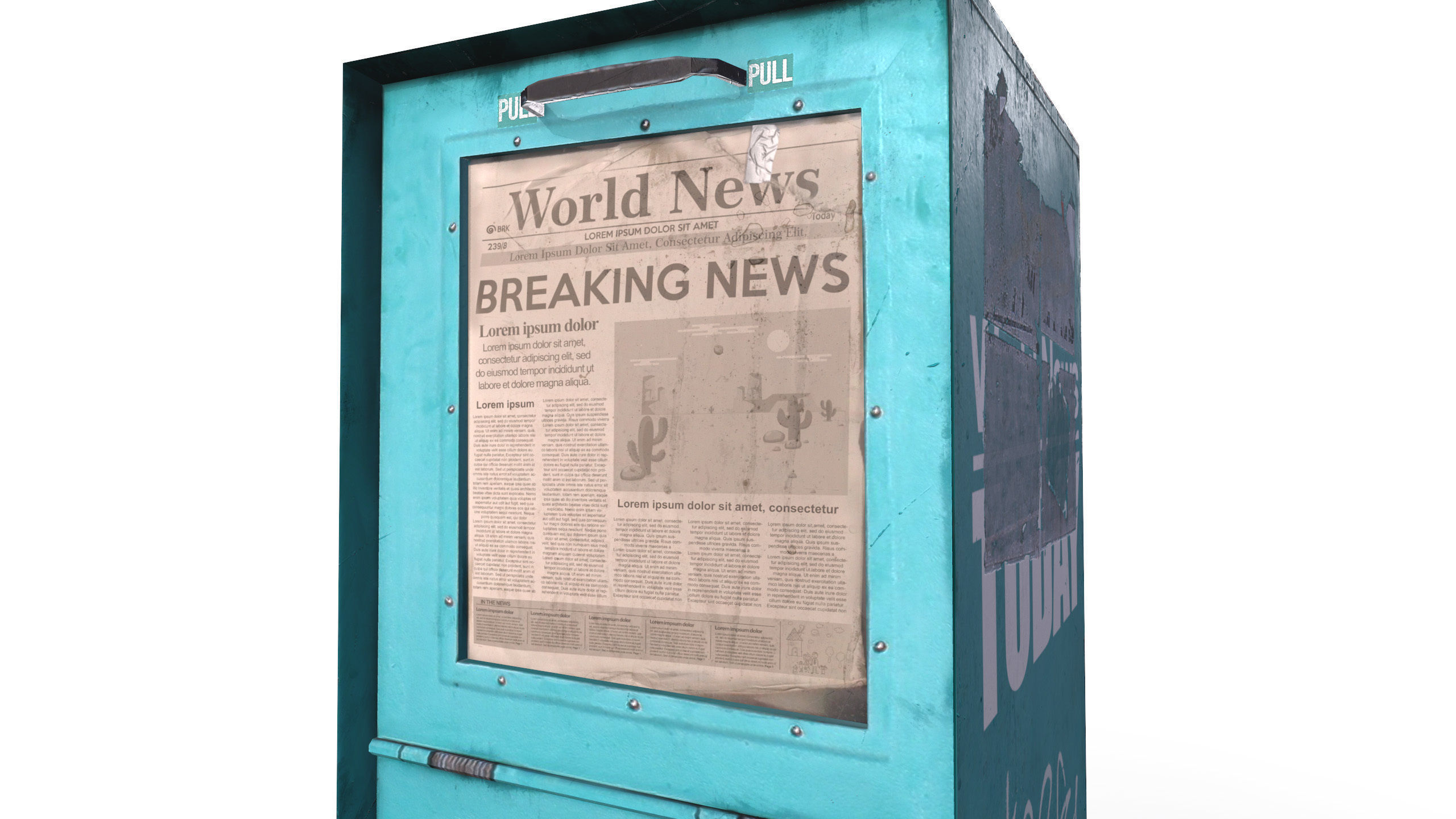 Low Poly Newspaper Newsstand Vending Machine Outdoor Prop Low-poly 3D model_3
