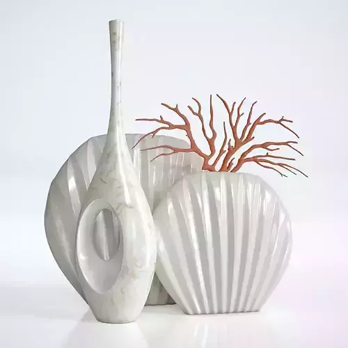White Vases set with a coral