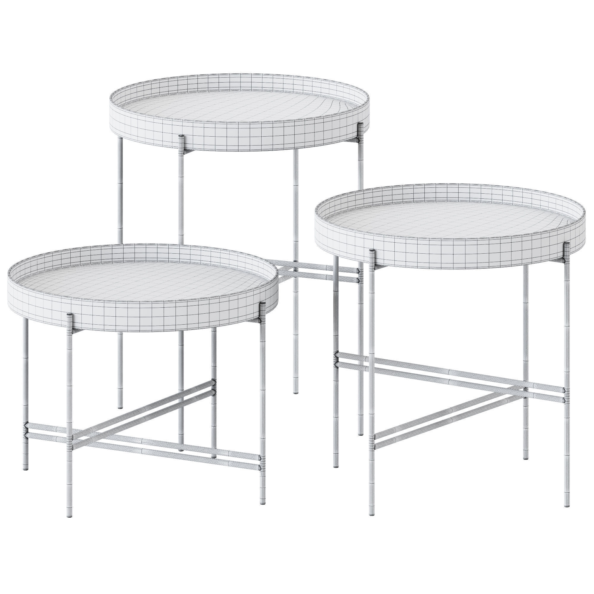 Wooden Round SideTables Tray by Potocco 3D model_1