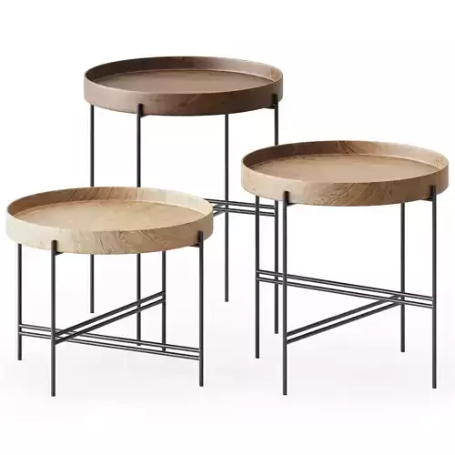 Wooden Round SideTables Tray by Potocco