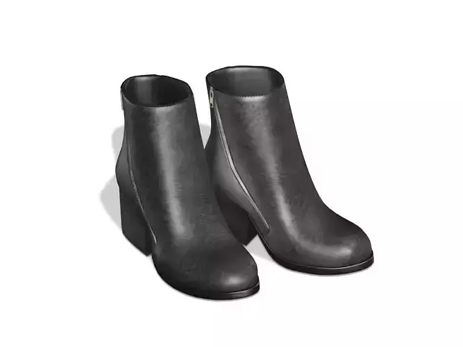 Black Leather Ankle Mid Heel Boots