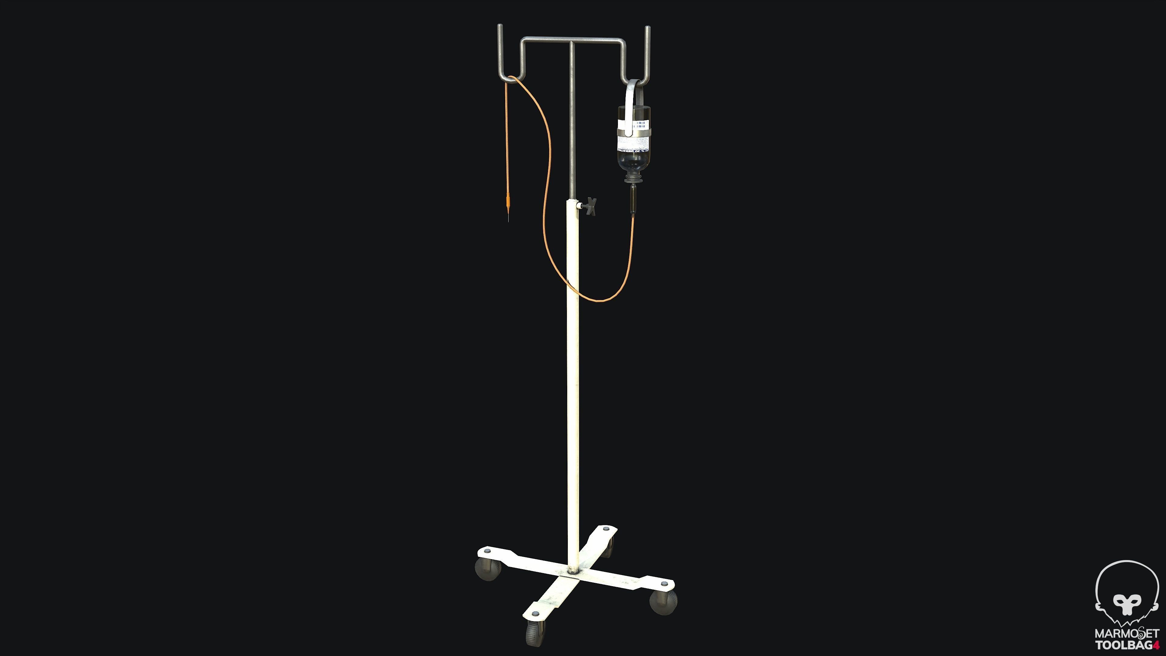 Medical Drip Stand PBR Game Ready Low-poly 3D model_1