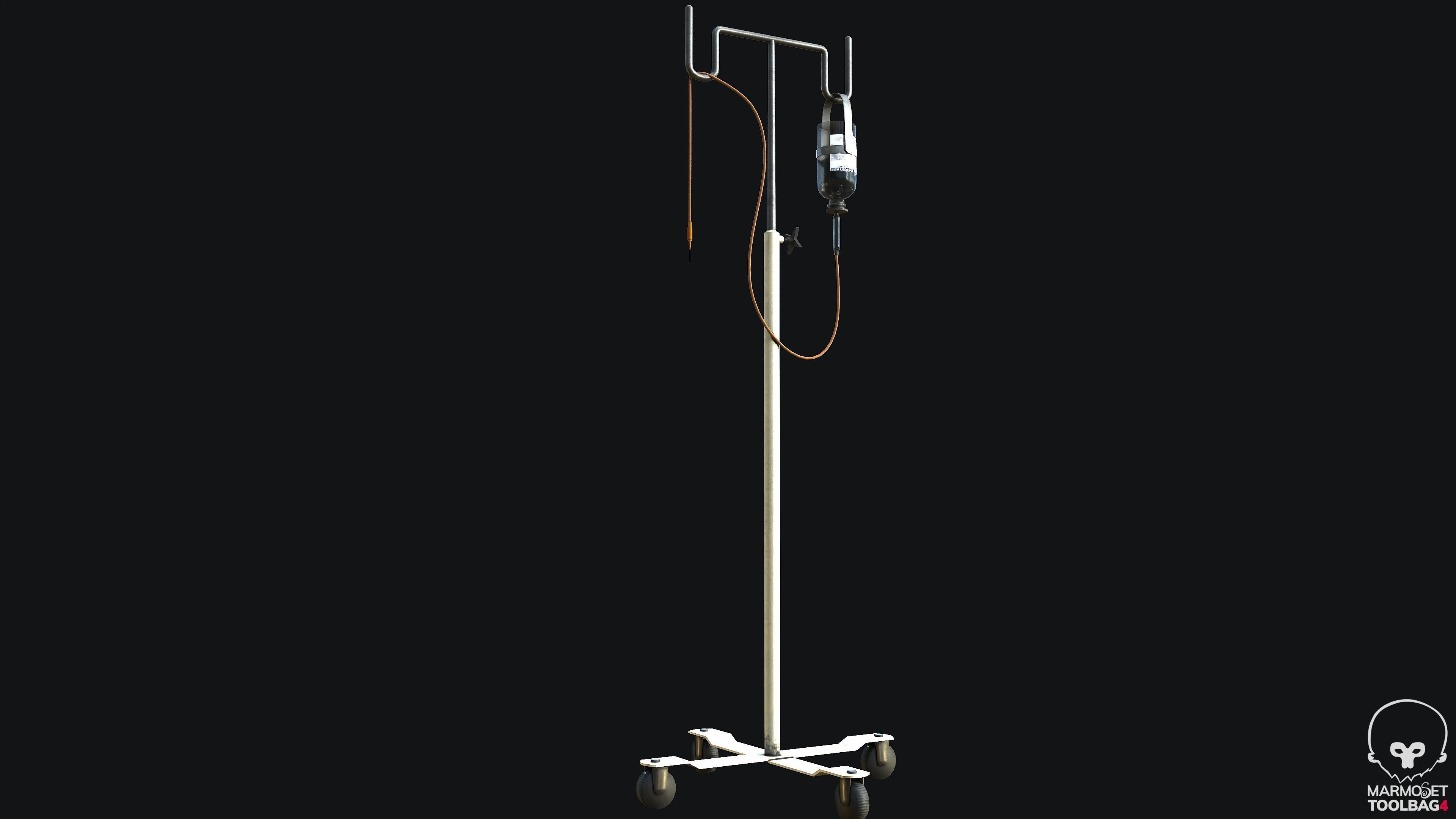 Medical Drip Stand PBR Game Ready Low-poly 3D model_6