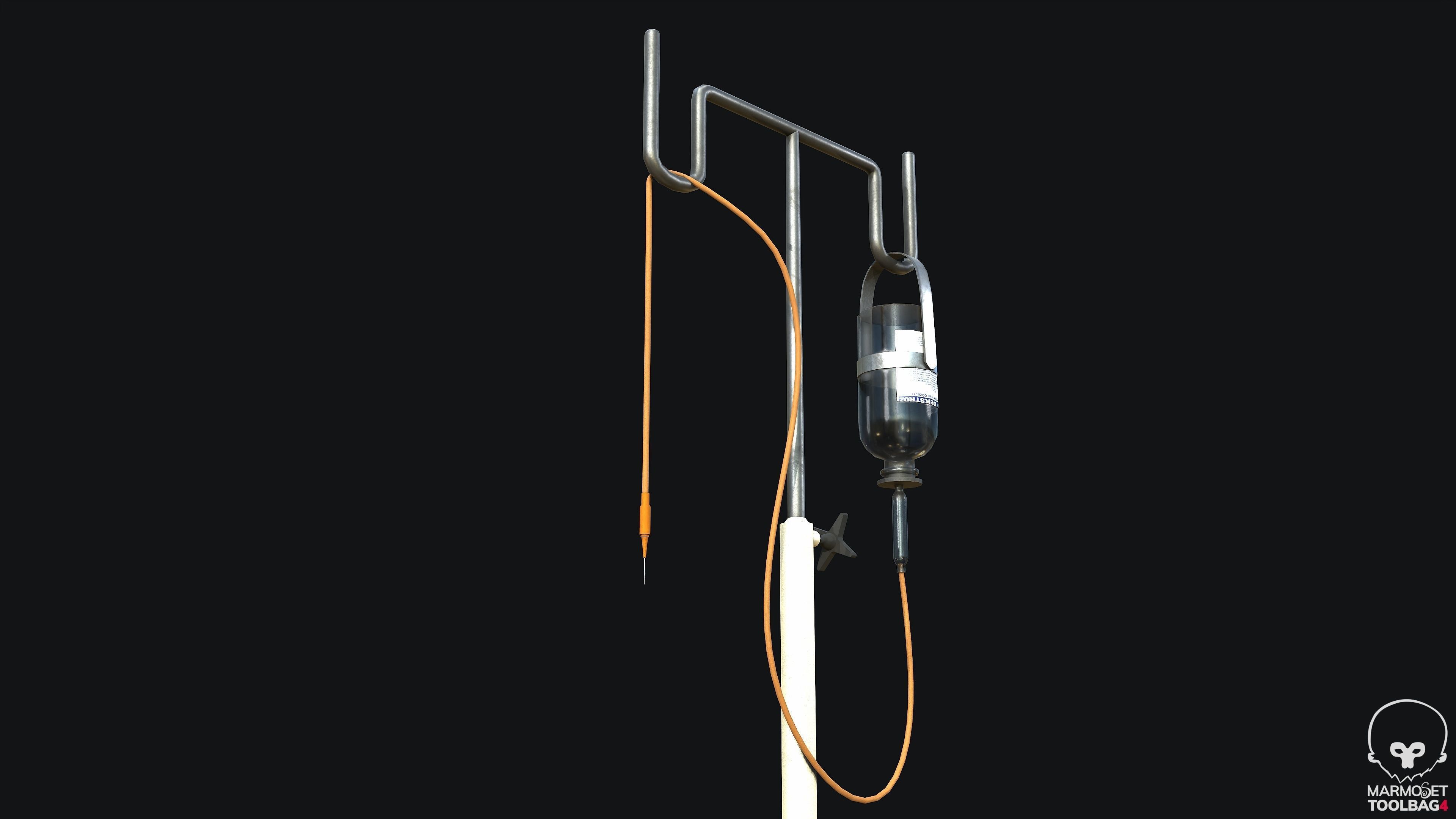 Medical Drip Stand PBR Game Ready Low-poly 3D model_4
