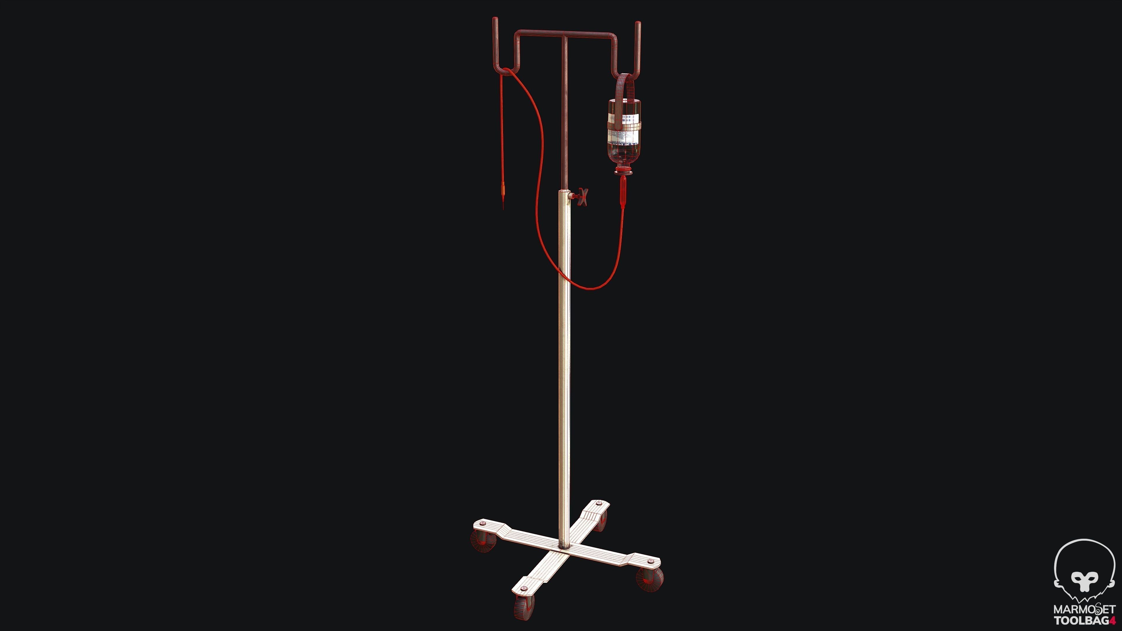 Medical Drip Stand PBR Game Ready Low-poly 3D model_2