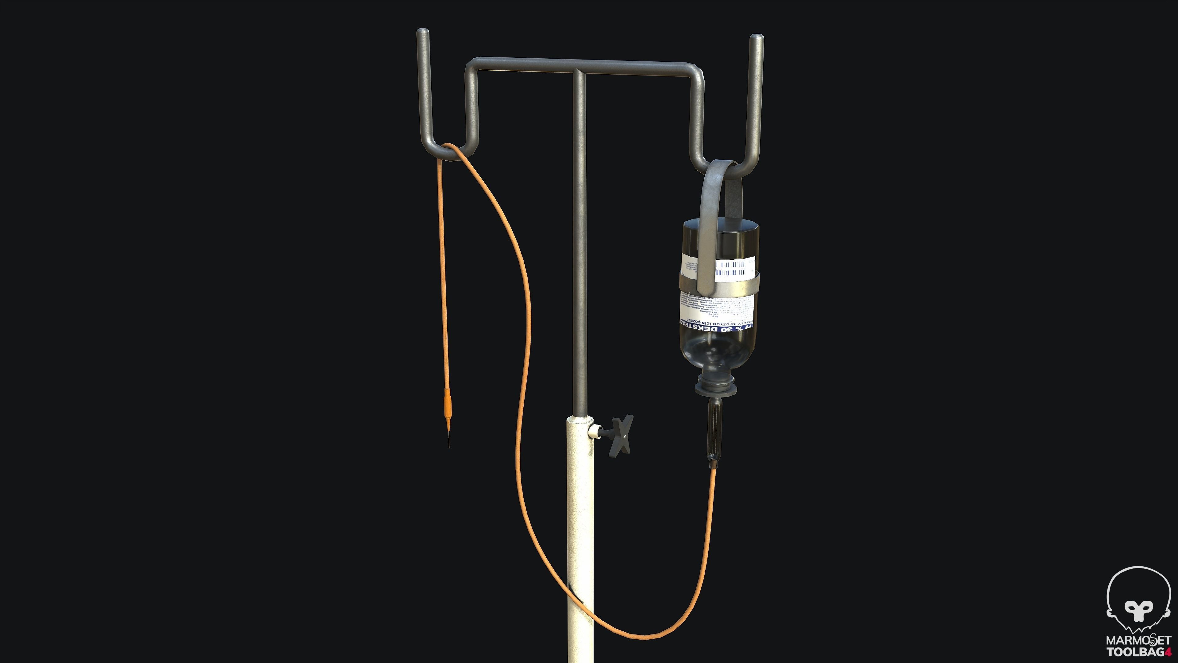 Medical Drip Stand PBR Game Ready Low-poly 3D model_3