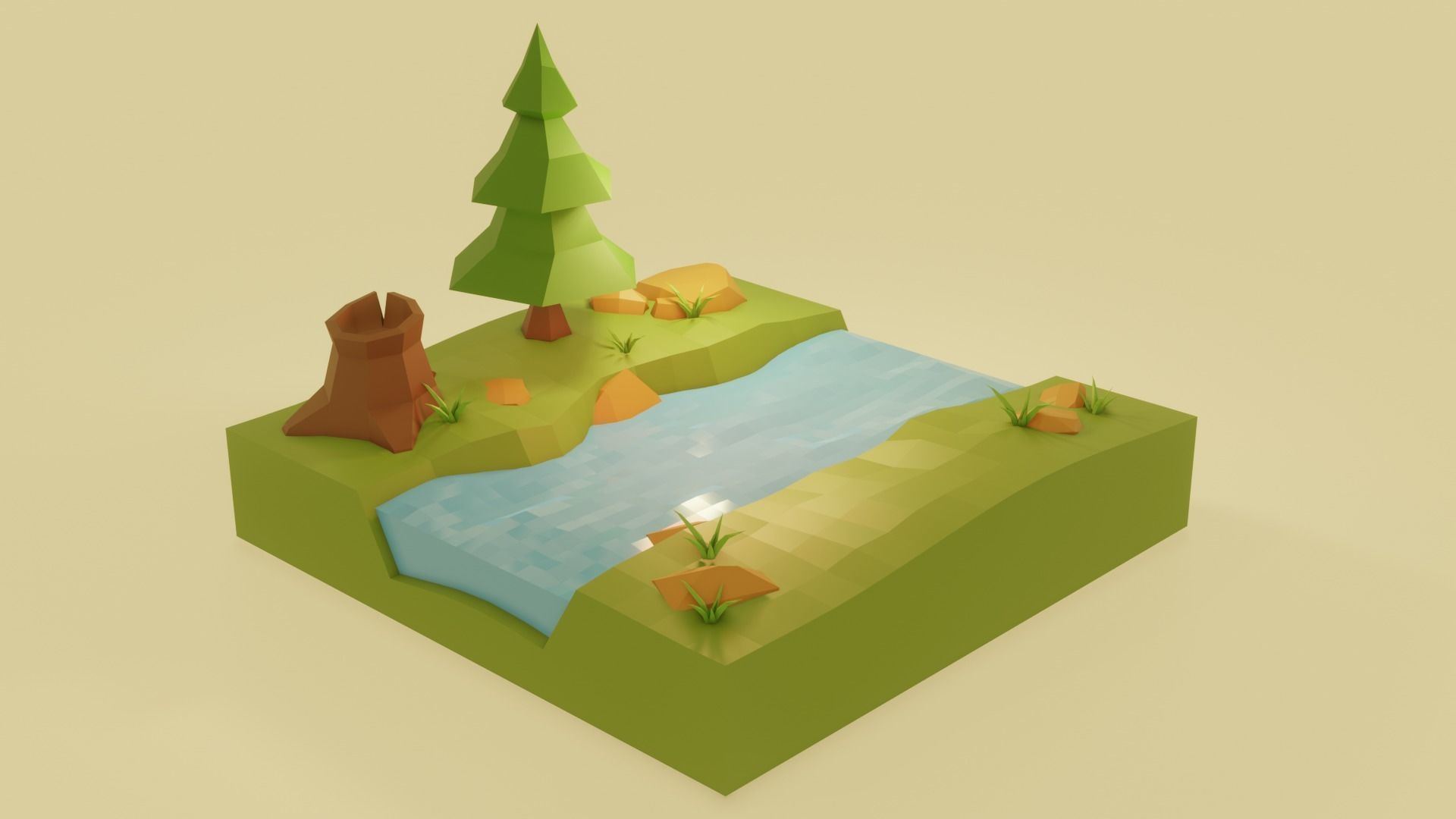 Isometric Low-poly Forest Low-poly 3D model_1