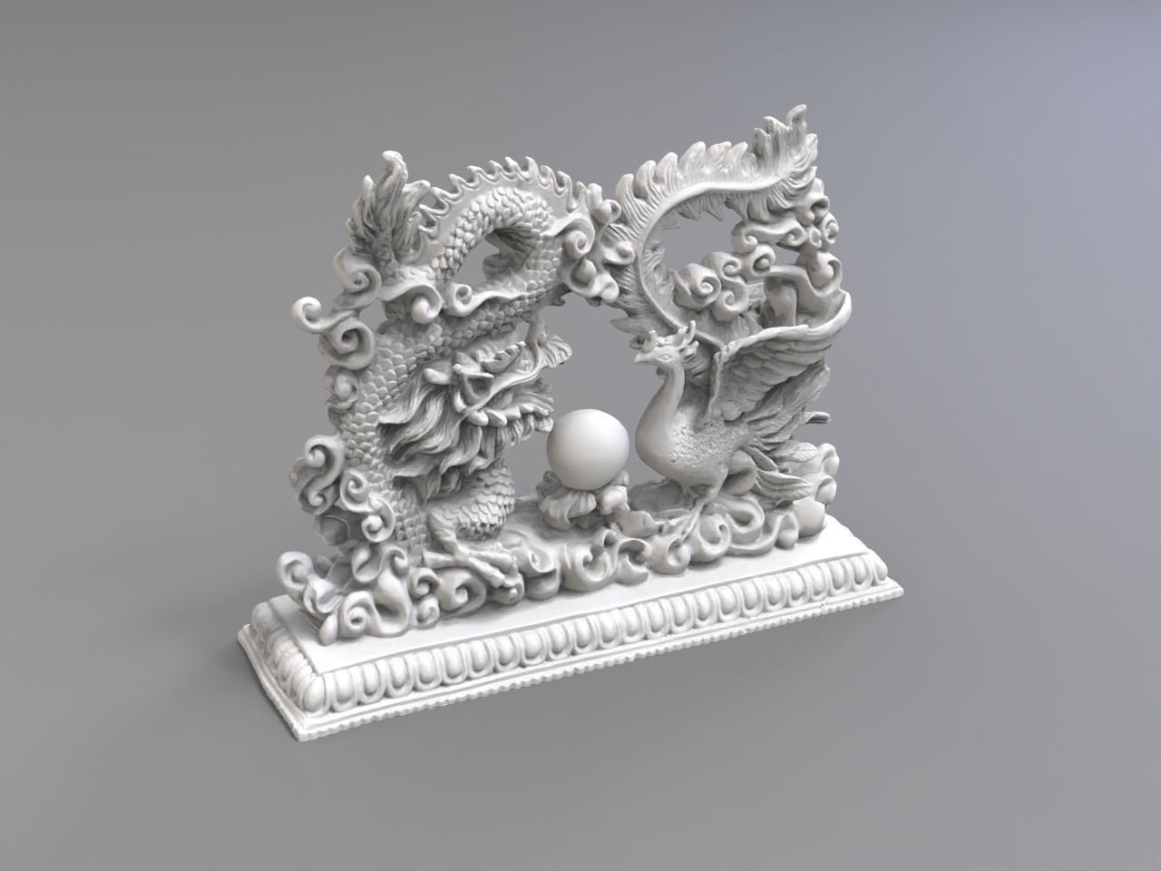 Dragon and phoenix statuette 3D print model_1