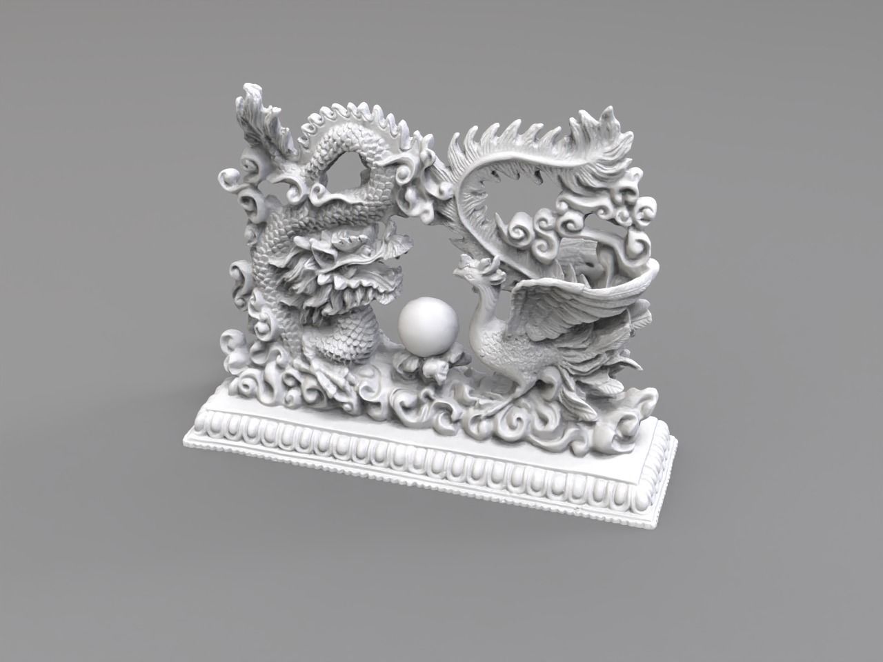 Dragon and phoenix statuette 3D print model_2