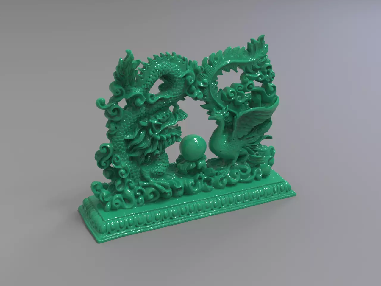 Dragon and phoenix statuette 3D print model_0