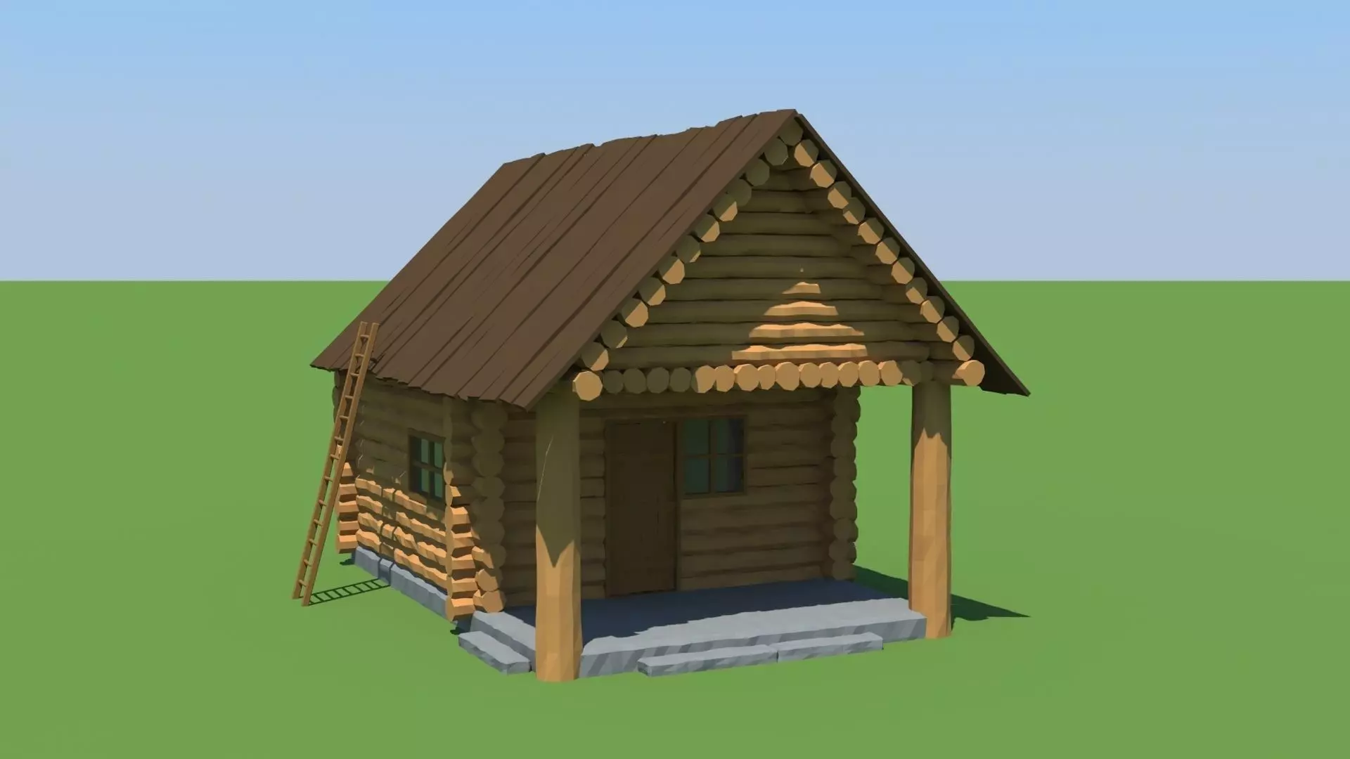 Wood House Low-poly 3D model_0