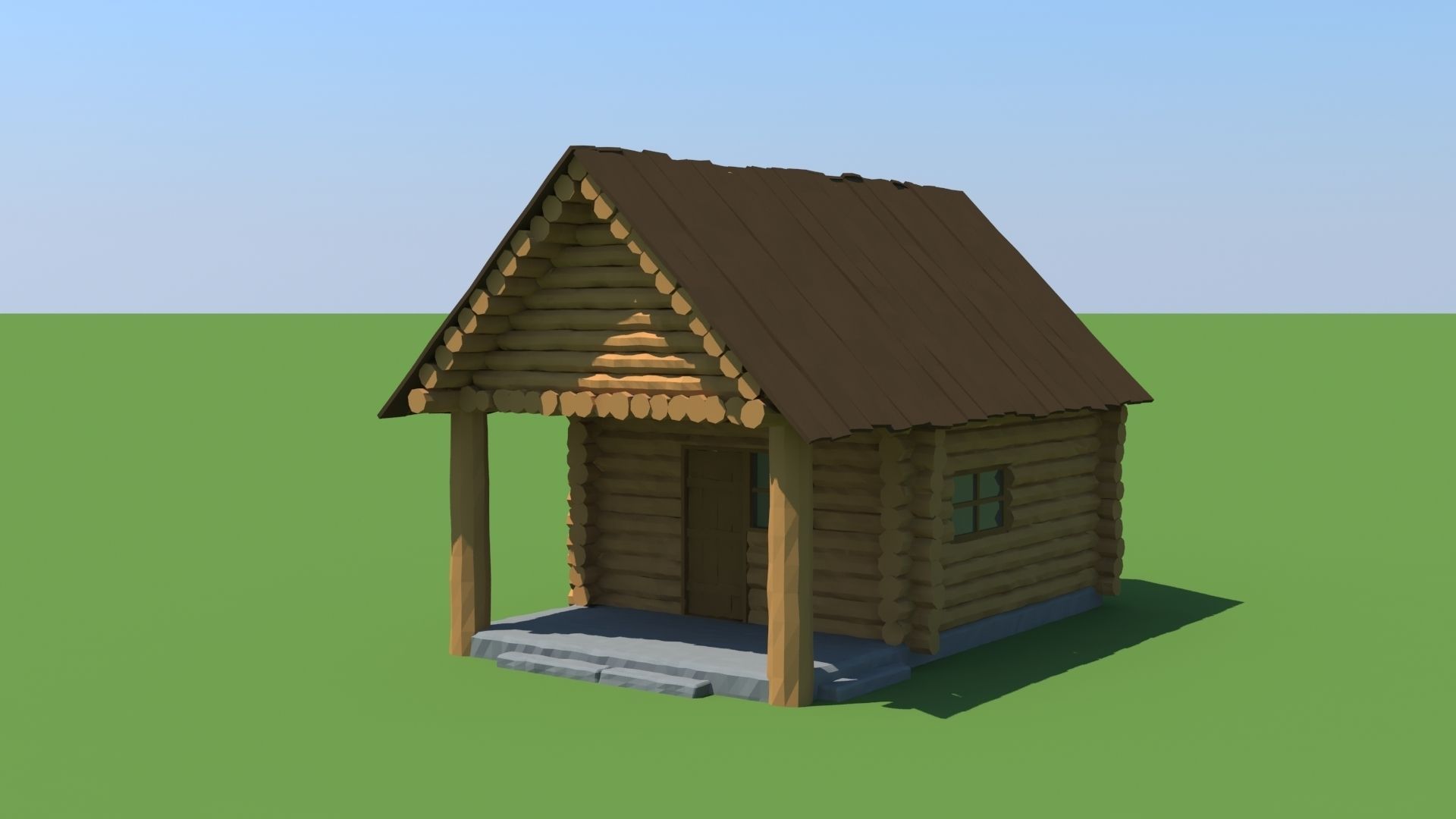 Wood House Low-poly 3D model_1