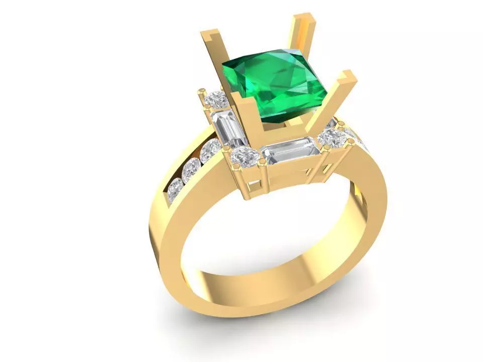 Modern Emerald Solitaire Ring with Side Diamond Accents 1421 3D print model