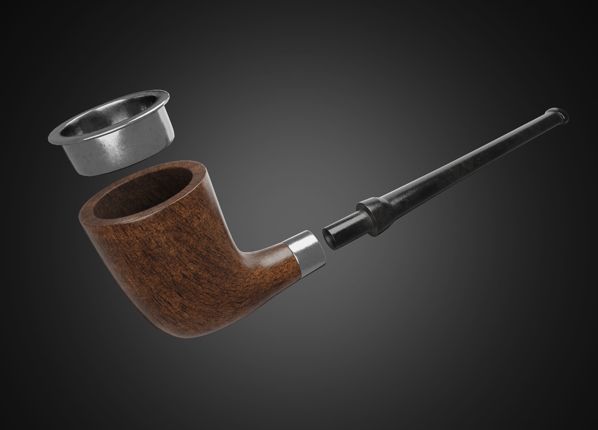 Vintage wooden tobacco pipe smoking 3D model_1
