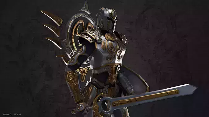 Paladin armored knight Low-poly 3D model