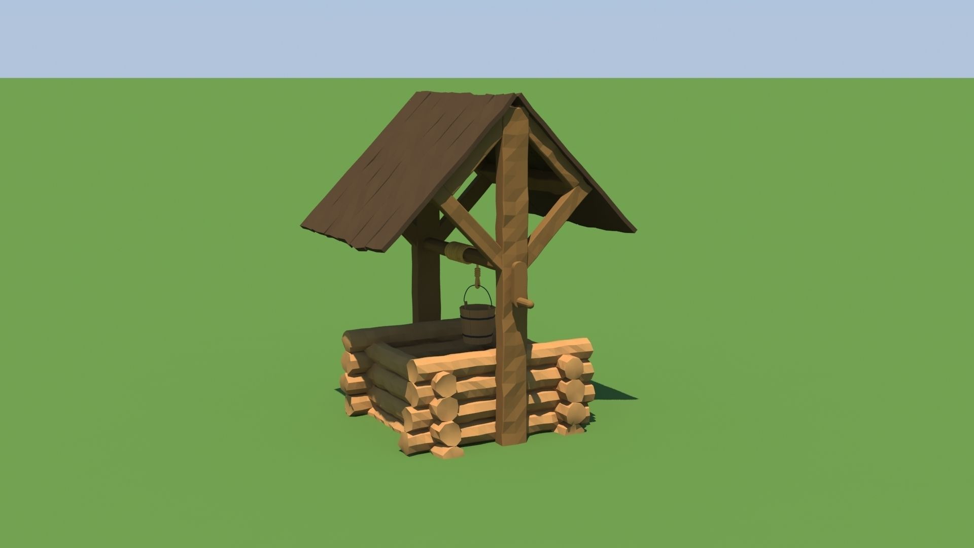 Wooden Well Low-poly 3D model_1