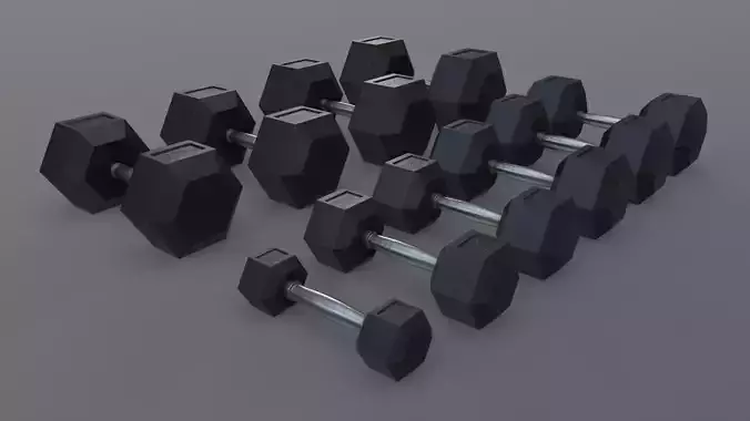 PBR Hexagon Dumbbell 2-5KG---30KG Low-poly 3D model