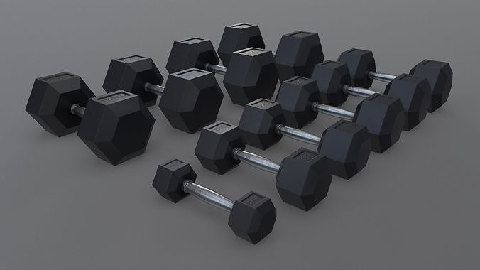PBR Hexagon Dumbbell 2-5KG---30KG Low-poly 3D model