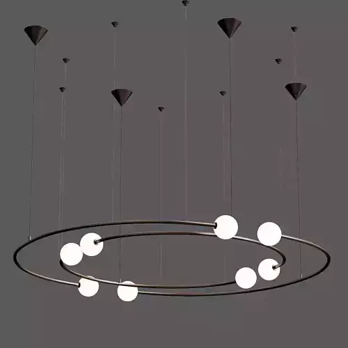 Oddments circular light fixture with four balls hanging from it