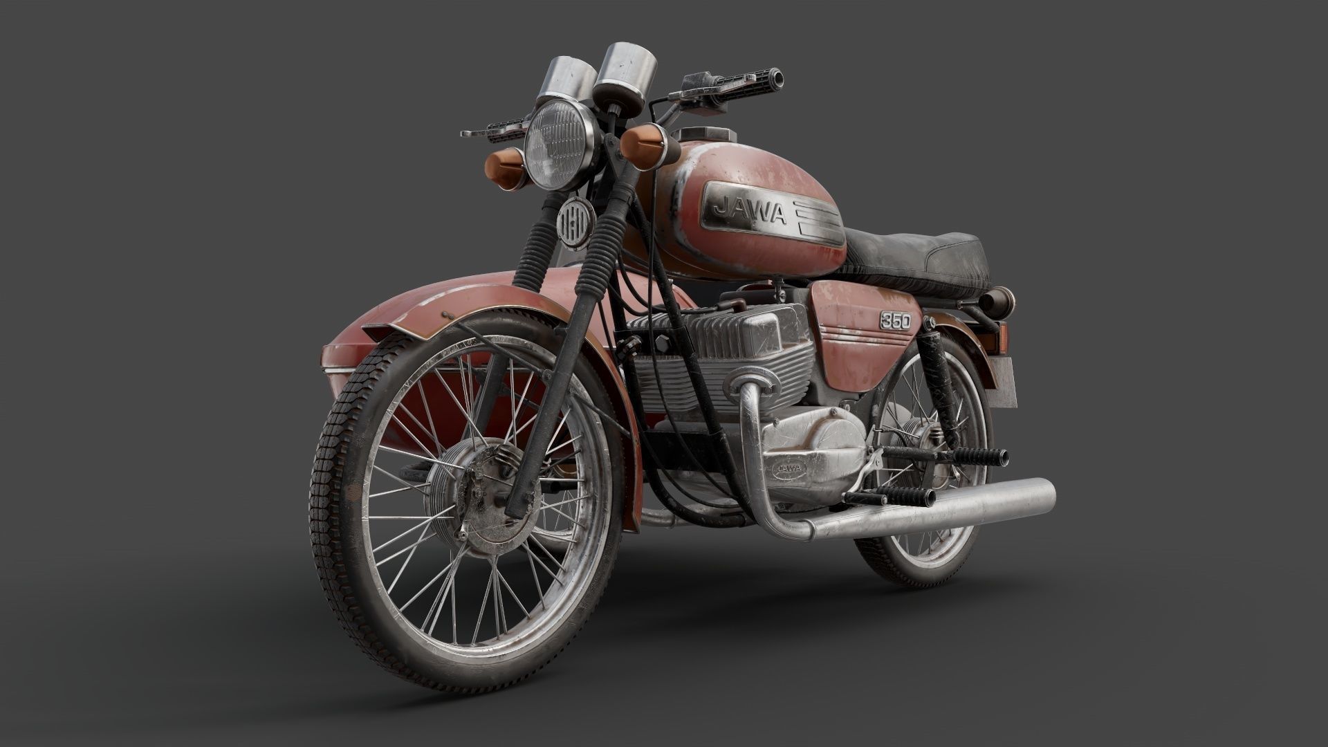 Motorcycle Jawa 350 with a sidecar 3D model_2