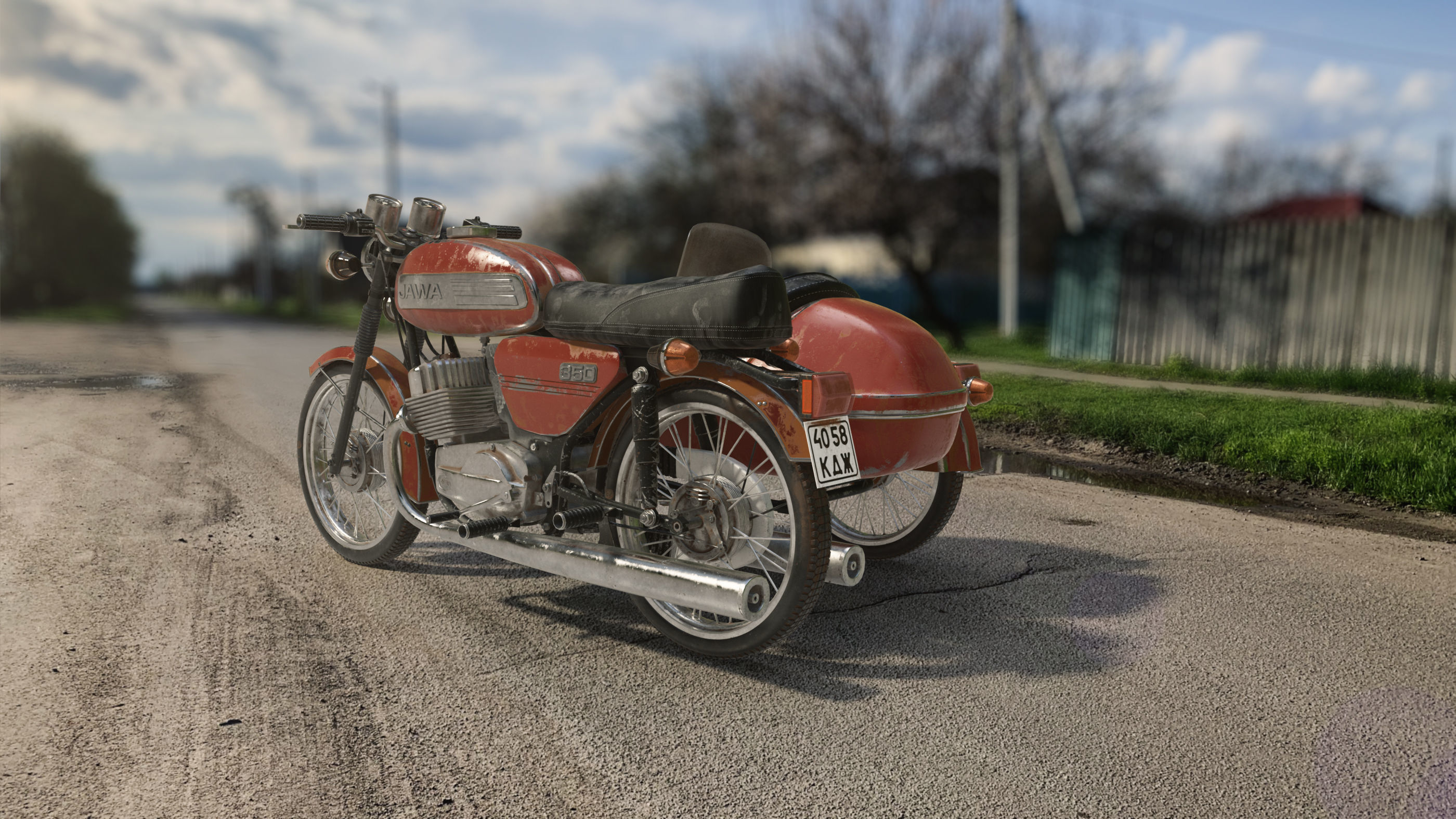 Motorcycle Jawa 350 with a sidecar 3D model_12