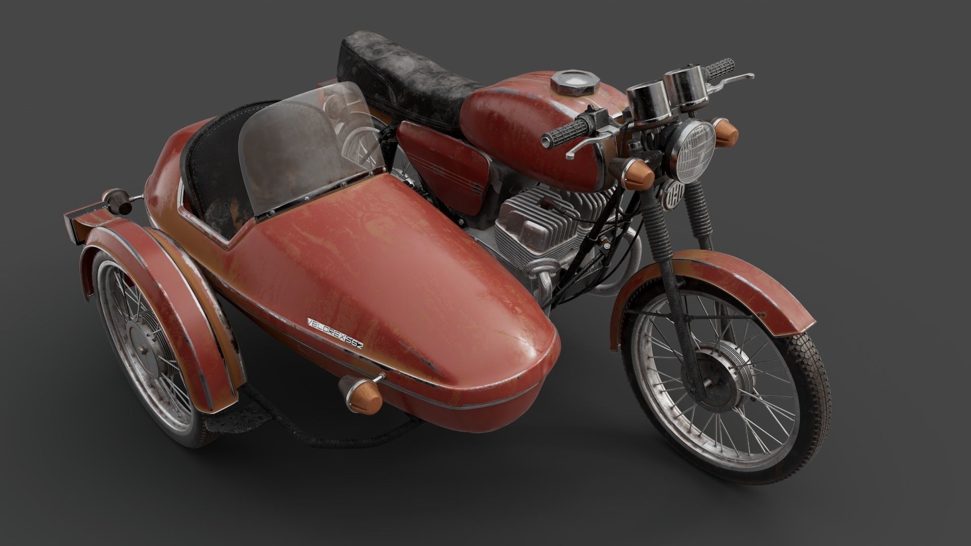 Motorcycle Jawa 350 with a sidecar 3D model_10