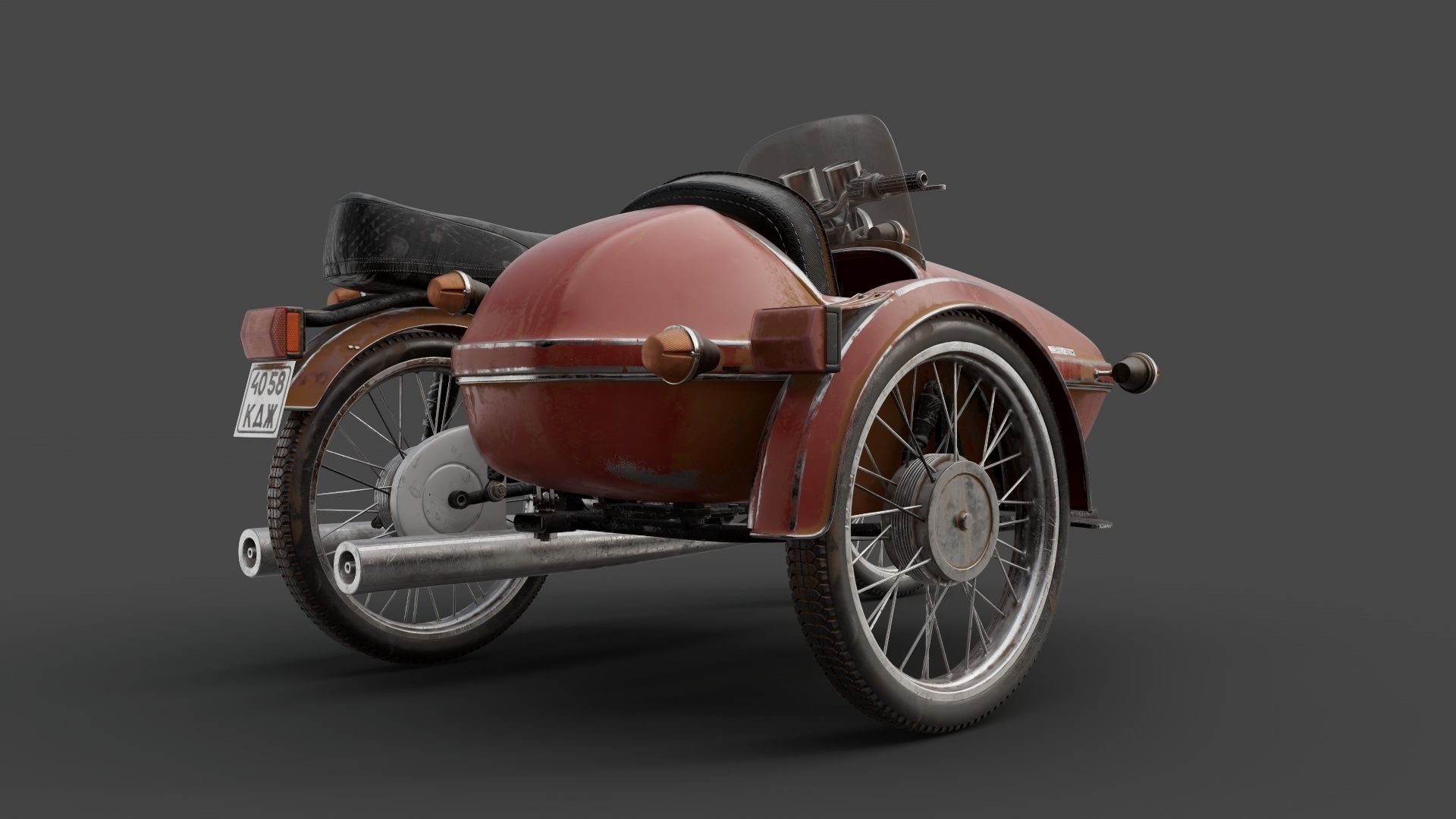 Motorcycle Jawa 350 with a sidecar 3D model_1
