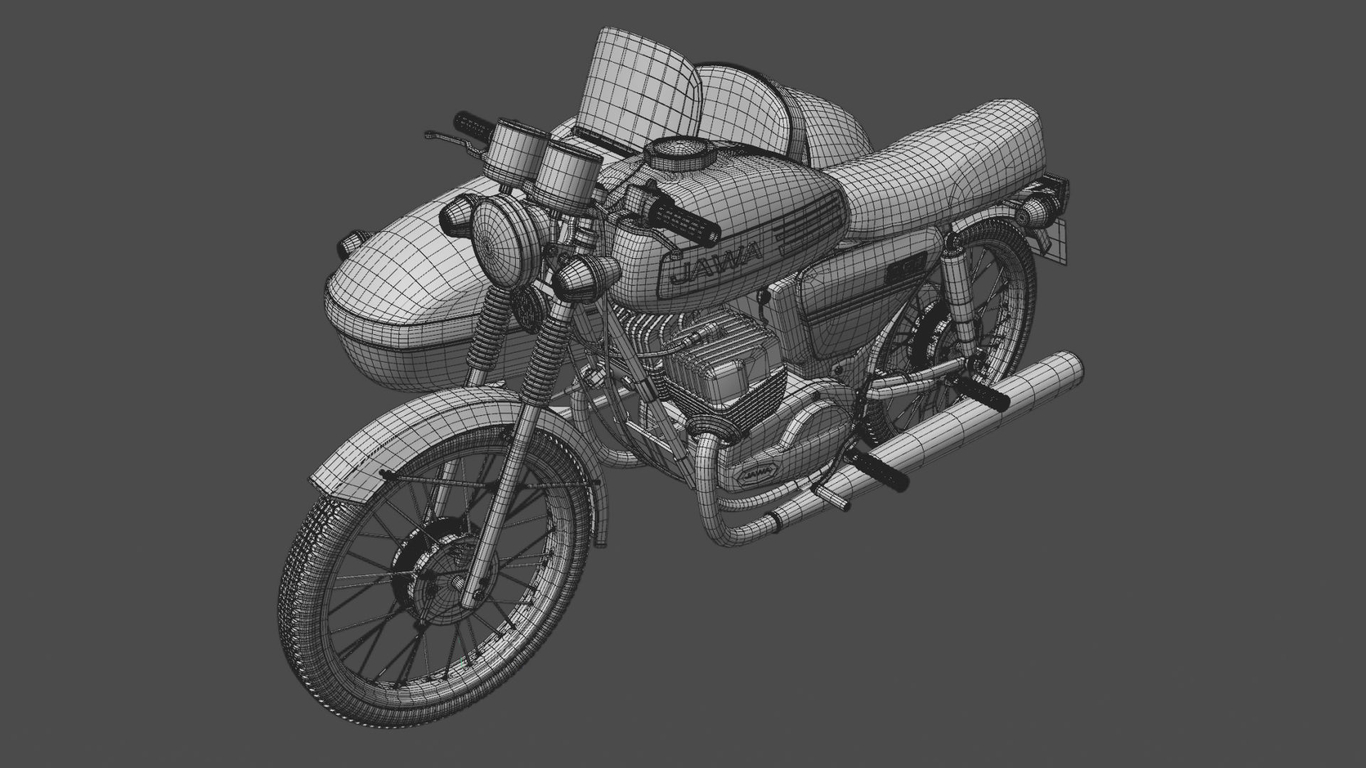 Motorcycle Jawa 350 with a sidecar 3D model_14