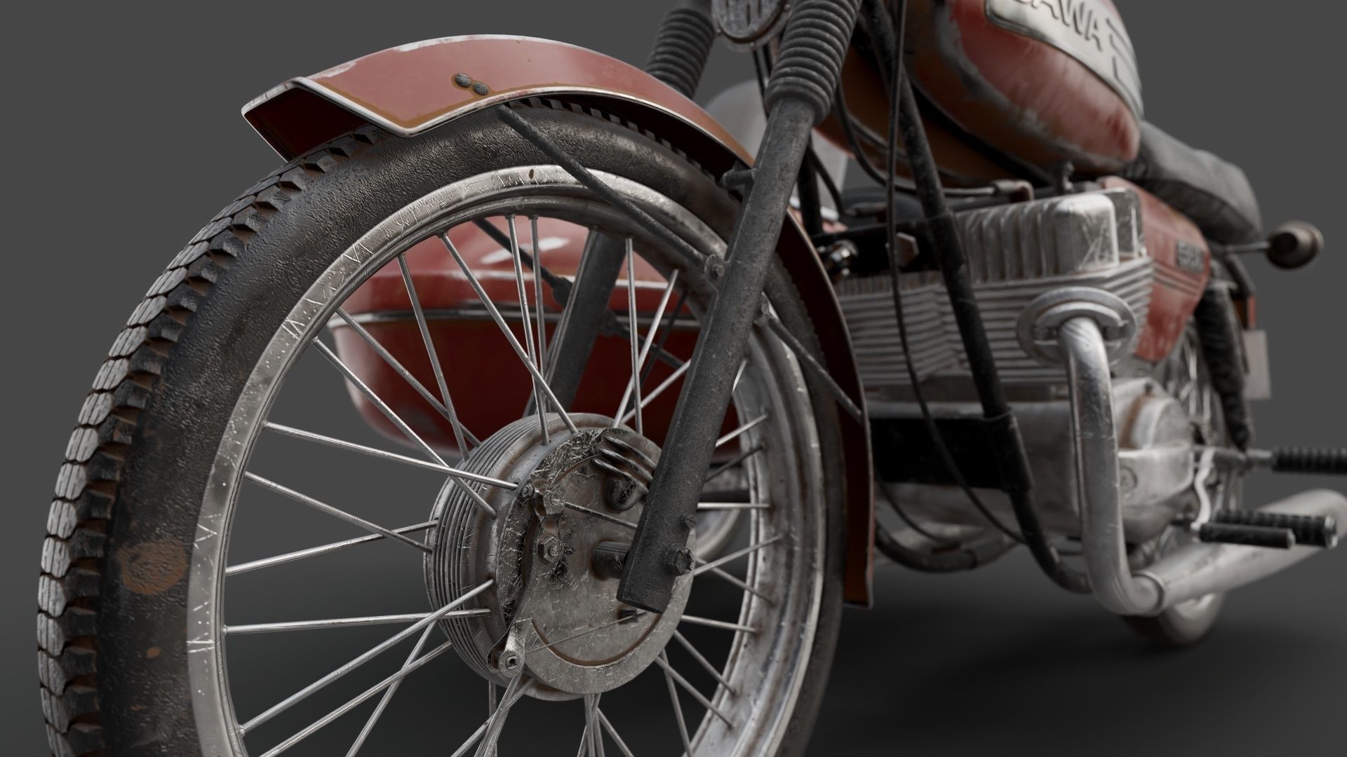Motorcycle Jawa 350 with a sidecar 3D model_5