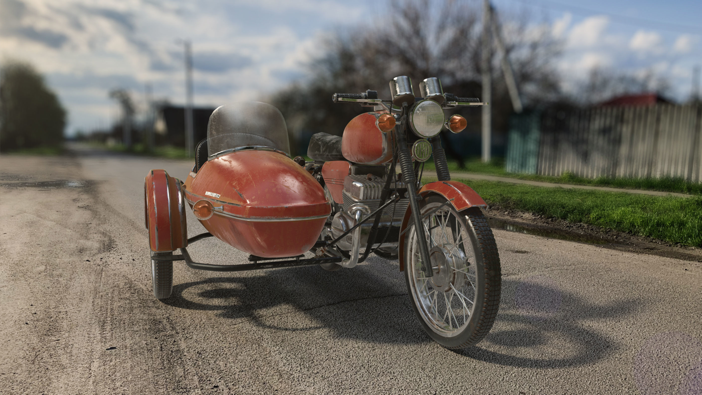 Motorcycle Jawa 350 with a sidecar 3D model_11