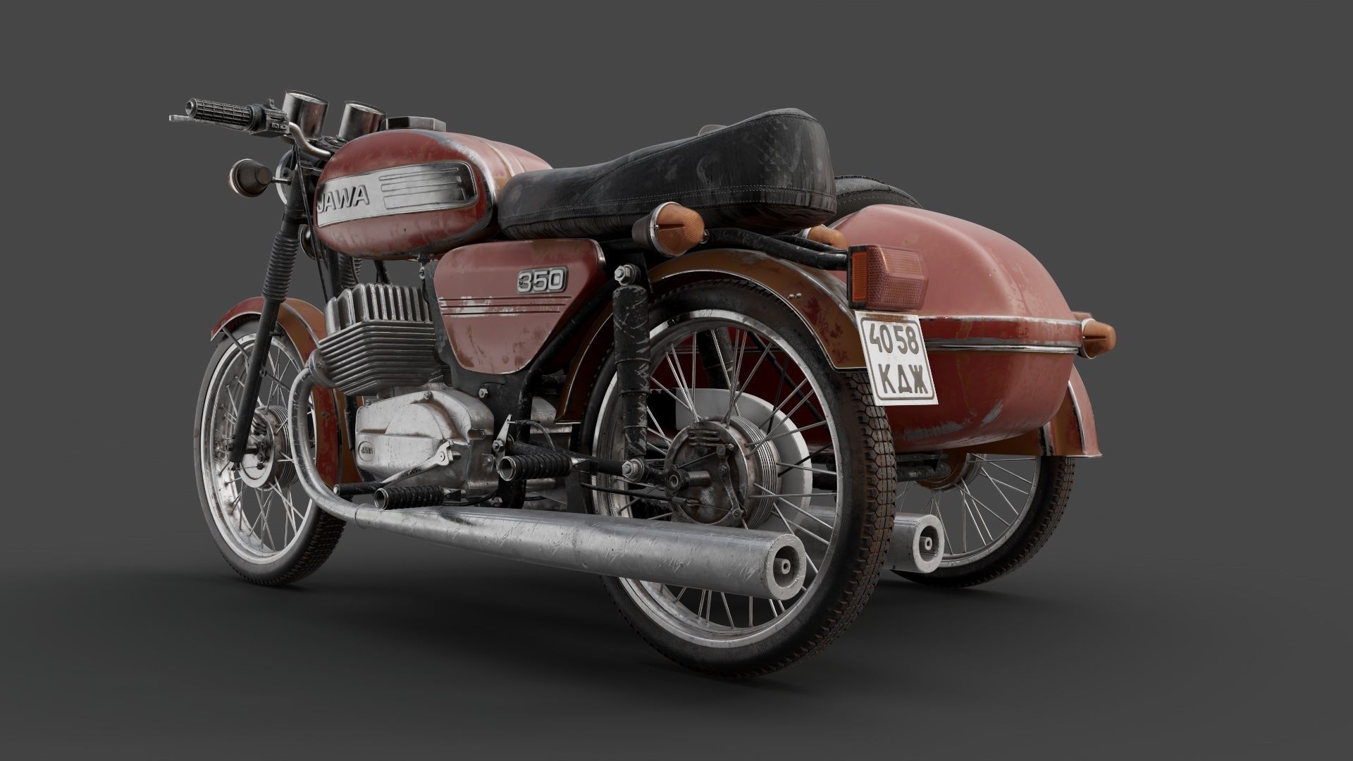 Motorcycle Jawa 350 with a sidecar 3D model_3