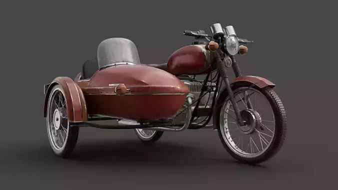 Motorcycle Jawa 350 with a sidecar 3D model