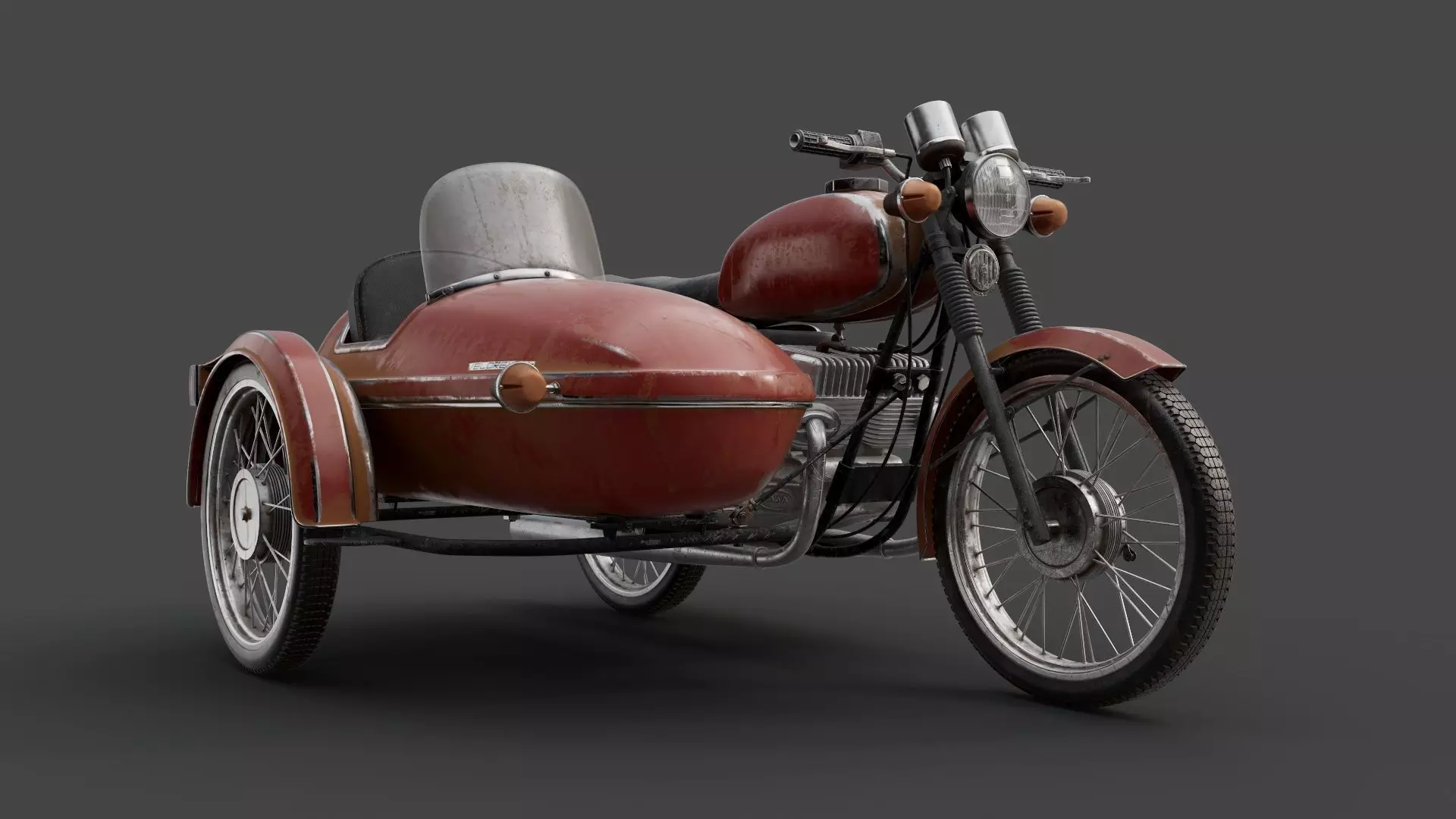 Motorcycle Jawa 350 with a sidecar 3D model_0