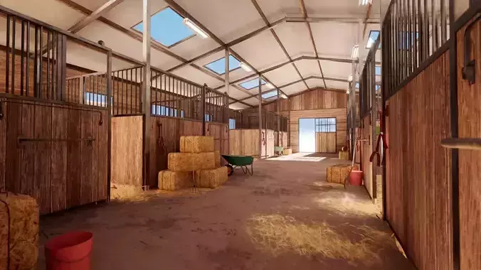 Modular Modern Stable Environment Low-poly 3D model