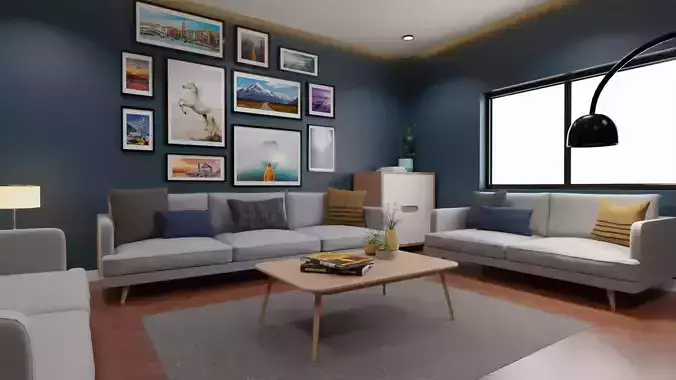 Modern Interior Living Room Set - Interior scene 3D model
