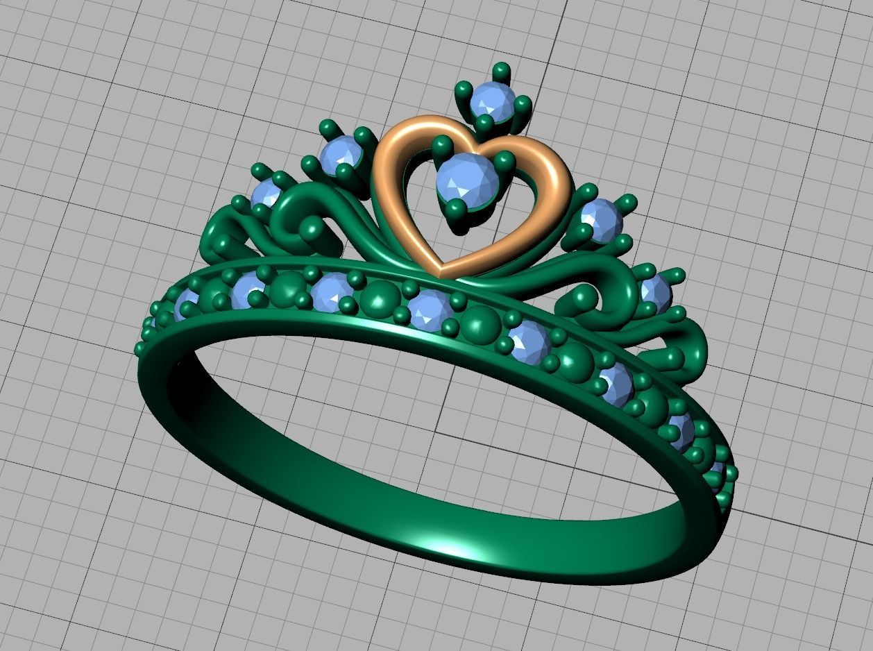 Princess  Royal Crown Diamond Ring Tiara Women Ring 3dmodel 3D print model_21
