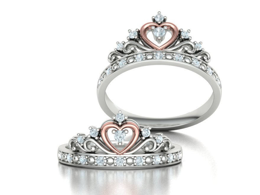 Princess  Royal Crown Diamond Ring Tiara Women Ring 3dmodel 3D print model_2