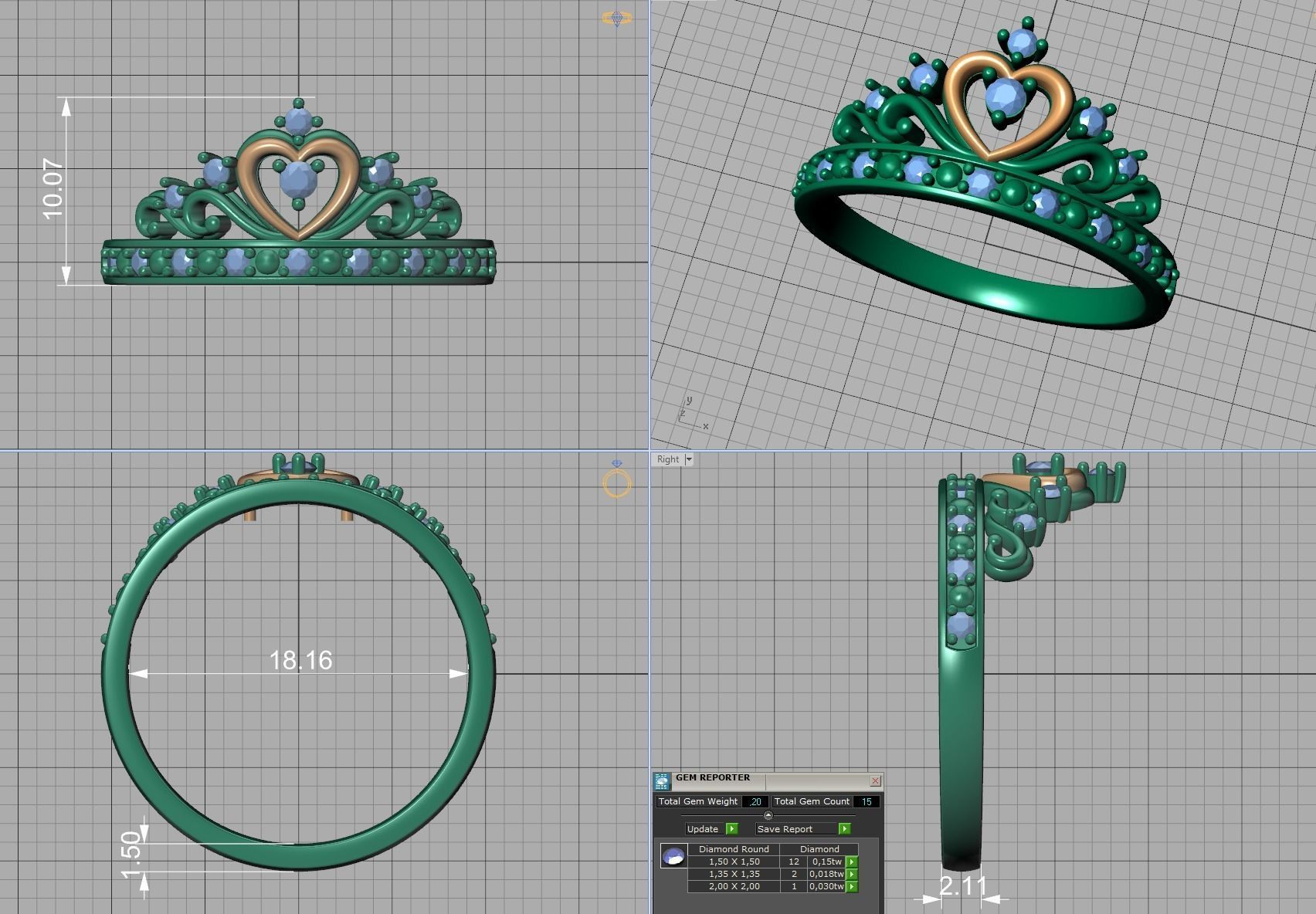 Princess  Royal Crown Diamond Ring Tiara Women Ring 3dmodel 3D print model_15