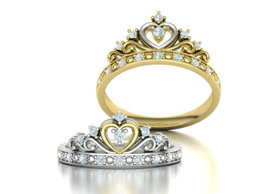 Princess  Royal Crown Diamond Ring Tiara Women Ring 3dmodel 3D print model_1