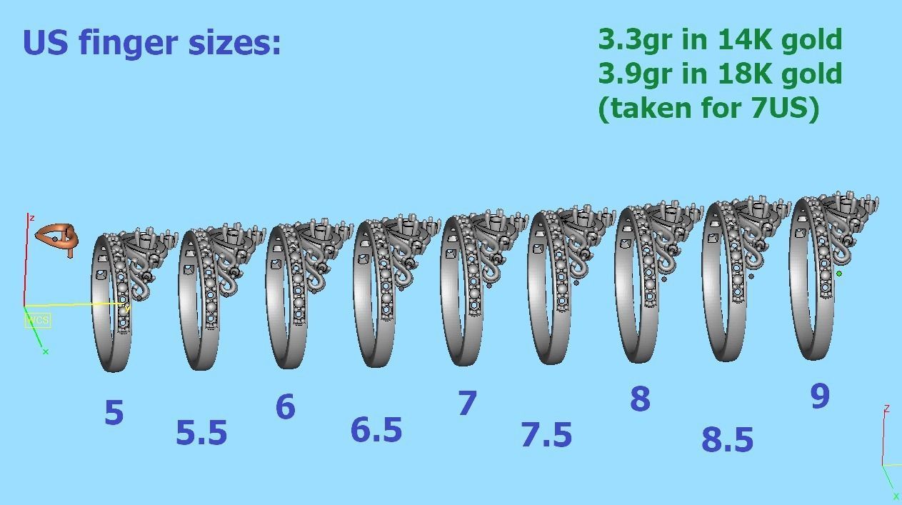 Princess  Royal Crown Diamond Ring Tiara Women Ring 3dmodel 3D print model_17