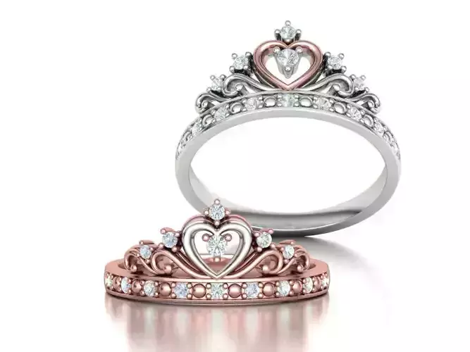 Princess  Royal Crown Diamond Ring Tiara Women Ring 3dmodel 3D print model