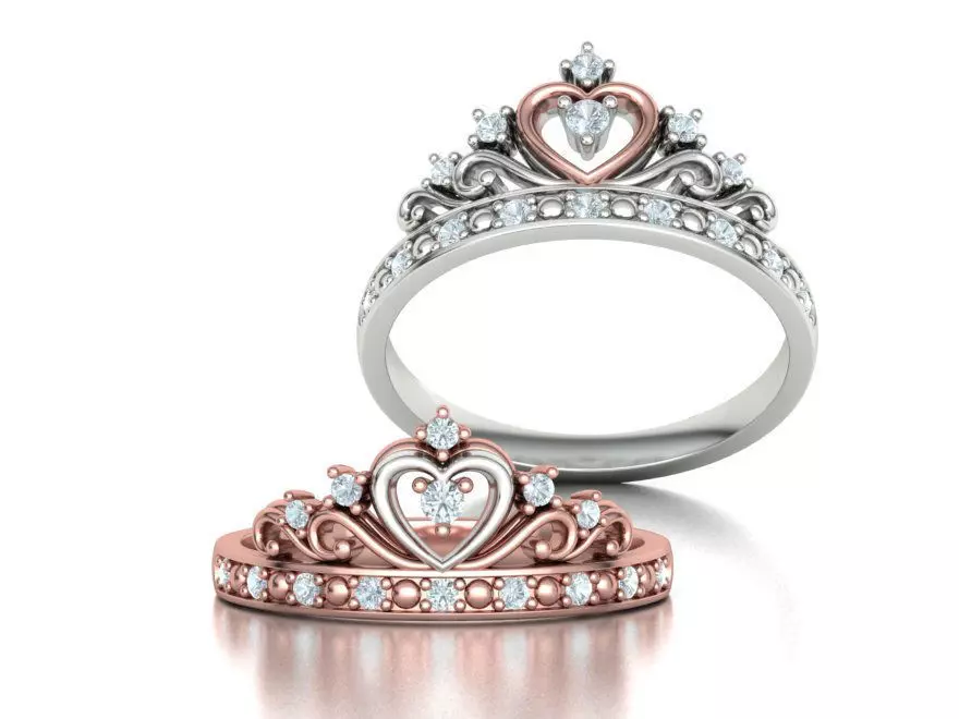 Princess  Royal Crown Diamond Ring Tiara Women Ring 3dmodel 3D print model_0