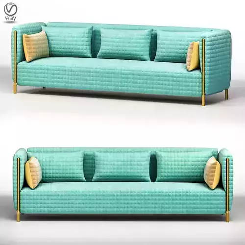 Sofa-couch sofa in turquoise and gold
