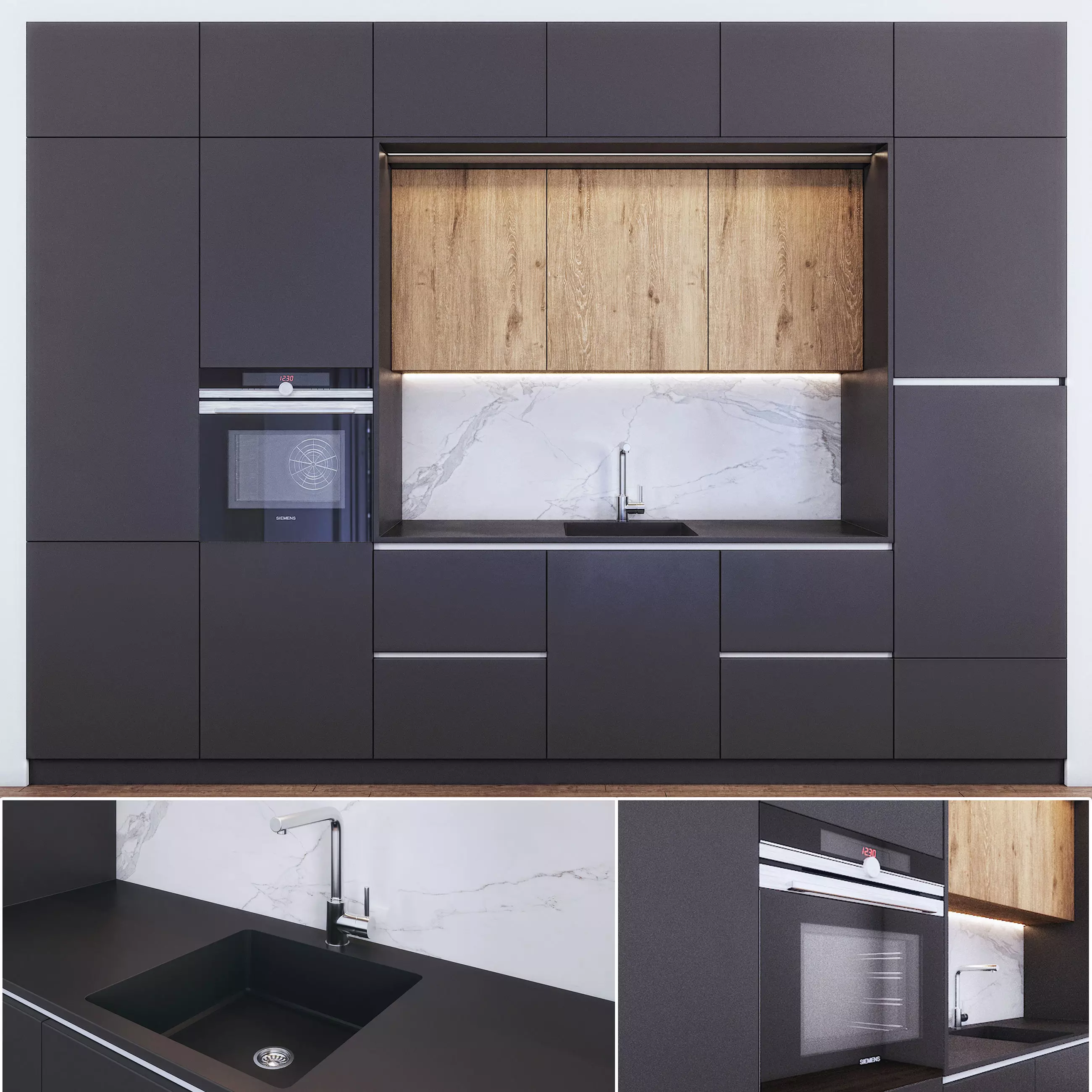 Kitchen Modern - Wood and Black mdf 3D model