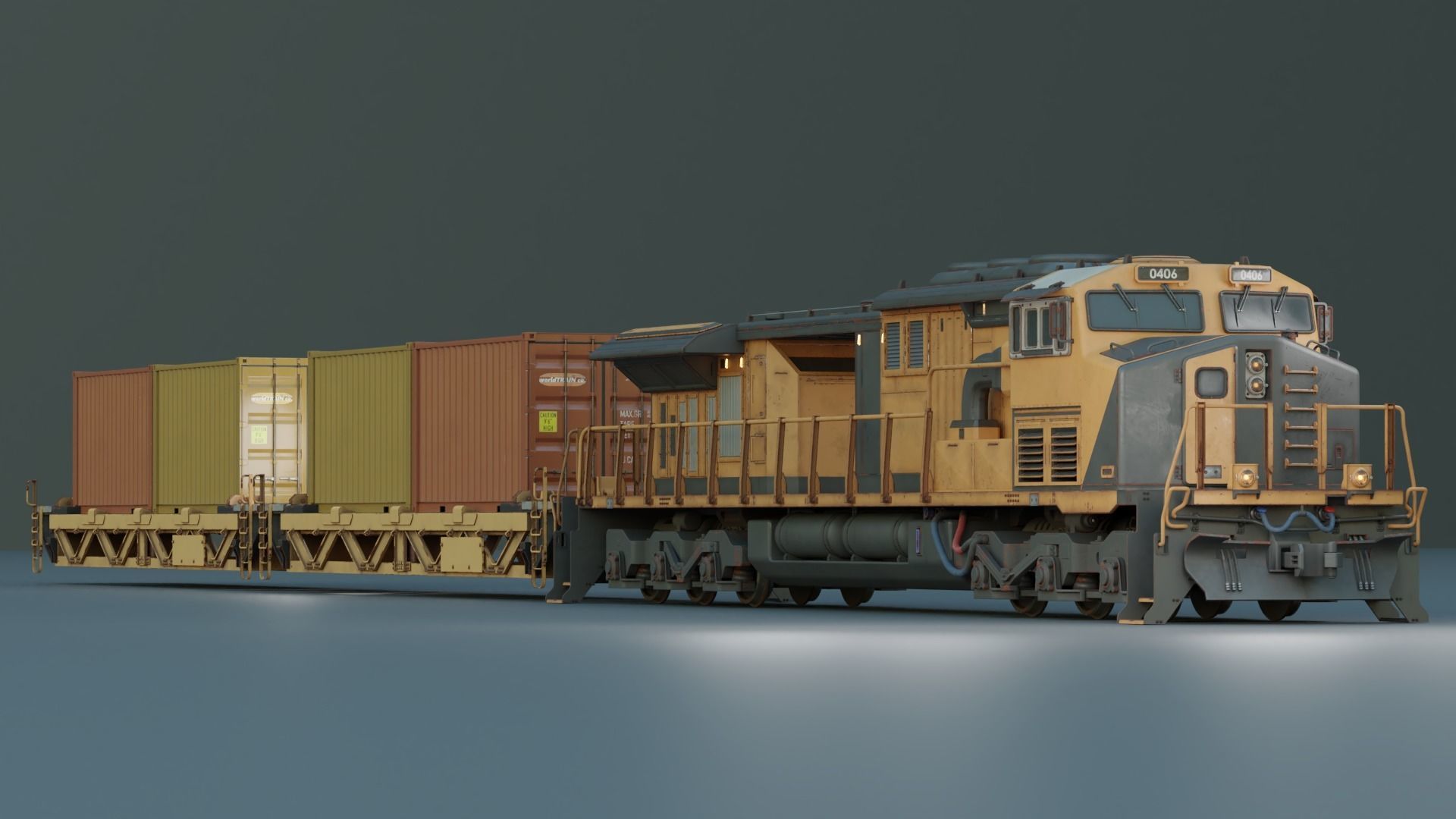 Locomotive train engine Low-poly 3D model_4