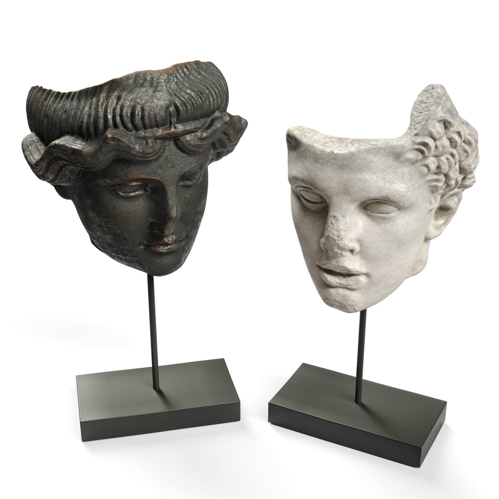 Hercules and Orpheus heads SCULPTURE Low-poly 3D model_3