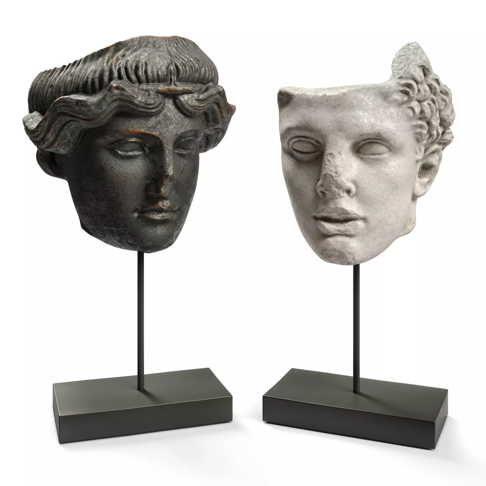 Hercules and Orpheus heads SCULPTURE Low-poly 3D model_0